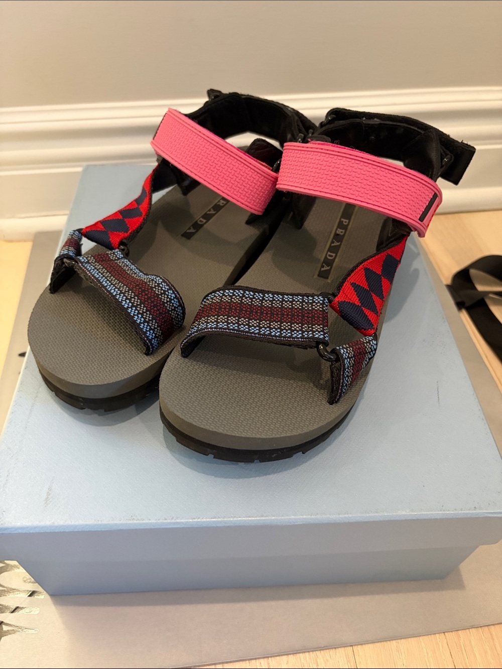 Prada Pink, Red & Navy Patterned Sport Sandals 36 New